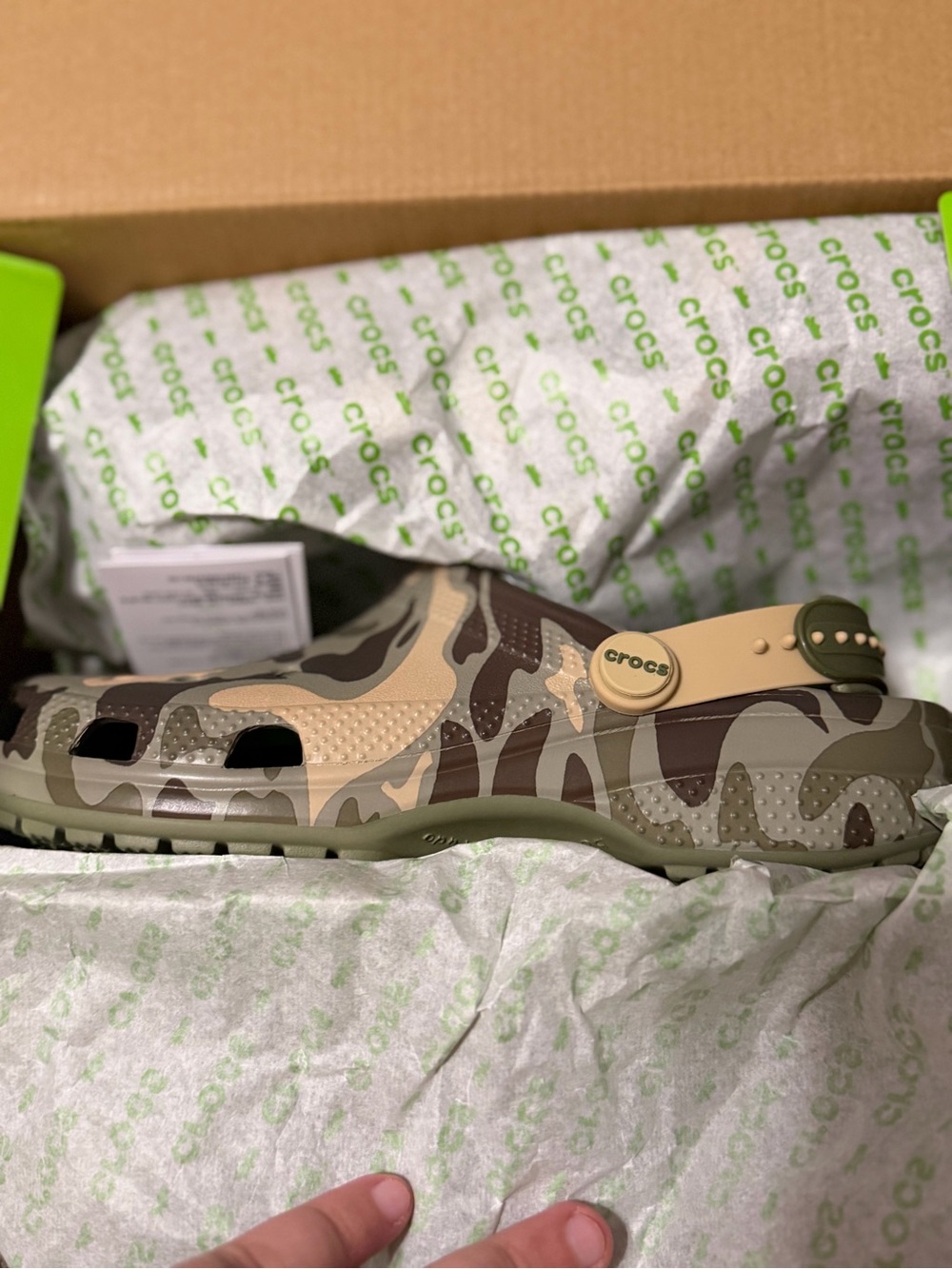 CROCS Children's Camo Classic Clog in Olive Green and Tan